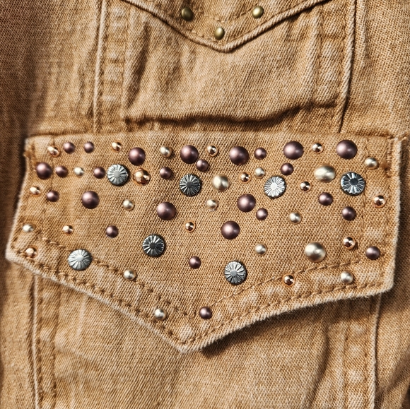 Denium Shirt Jacket Embellished Tan Kaiki 2X New with Tags - Picture 4 of 10